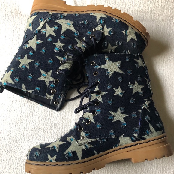 Denim Combat Boots - Picture 2 of 6
